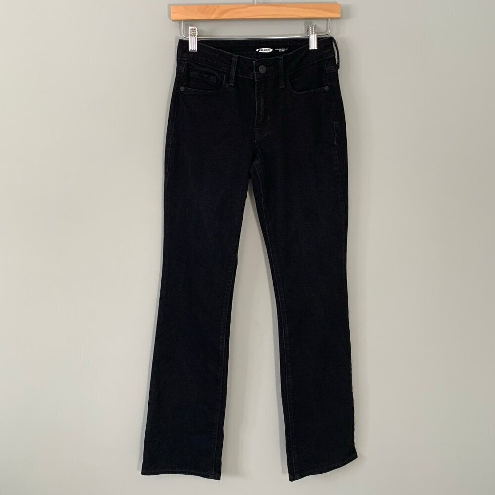 Old Navy Kicker Boot-Cut Jeans Women 00 Black Mid-Rise Stretch‎ Denim Pants